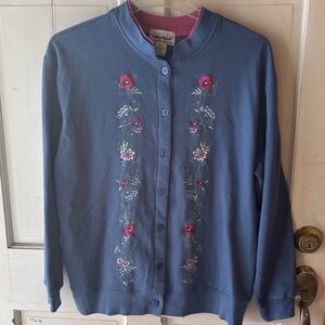 Anthony Richards Blue Sweater with Pink Floral Design